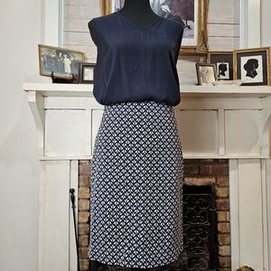 LOFT Stretchy Navy Blue and White Pencil Skirt